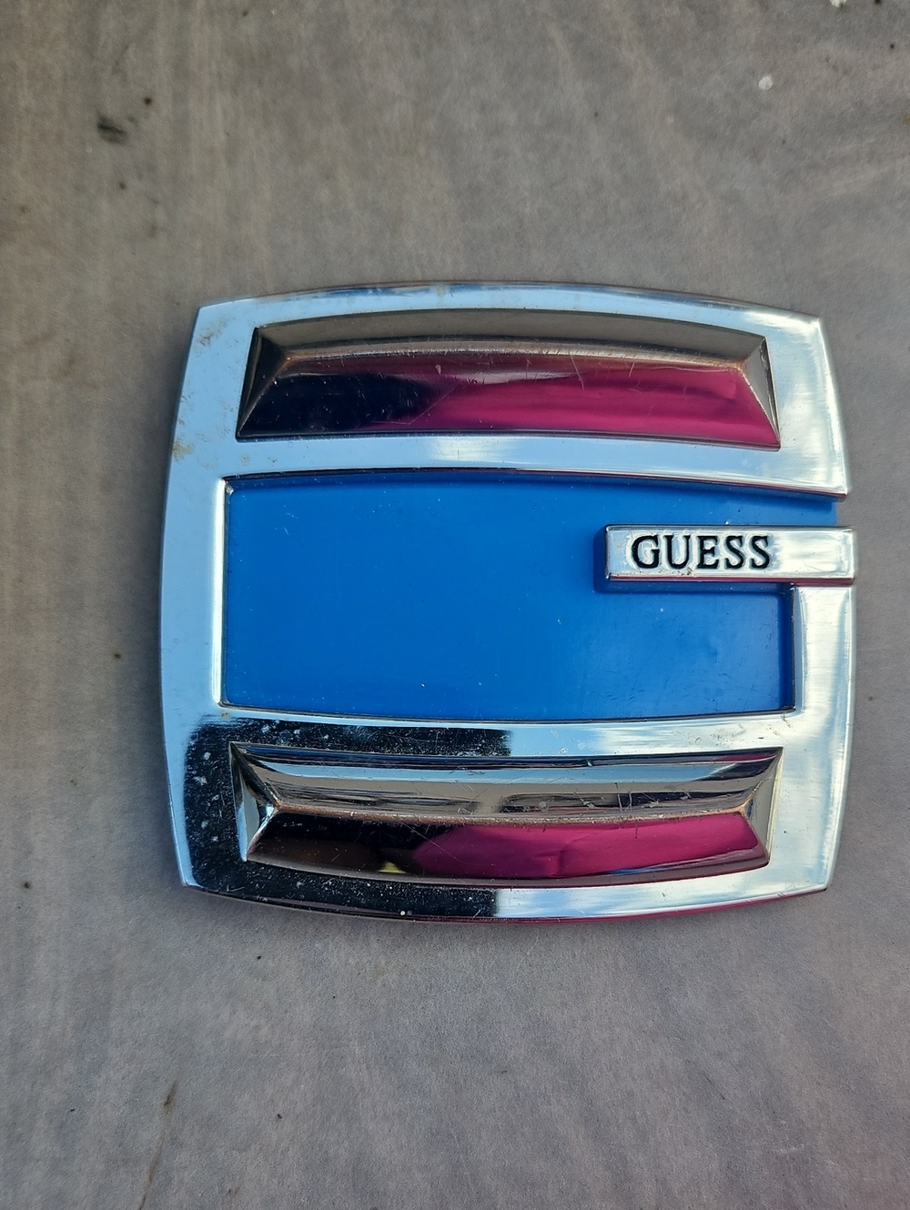Vintage Guess Blue Enamel Chrome Interchangeable Belt Buckle Plate